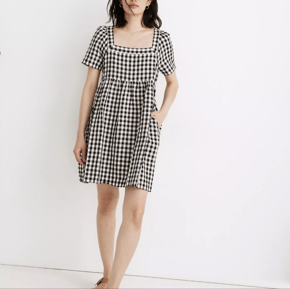 Madewell Linen-Blend Allie Mini Dress in Gingham Check